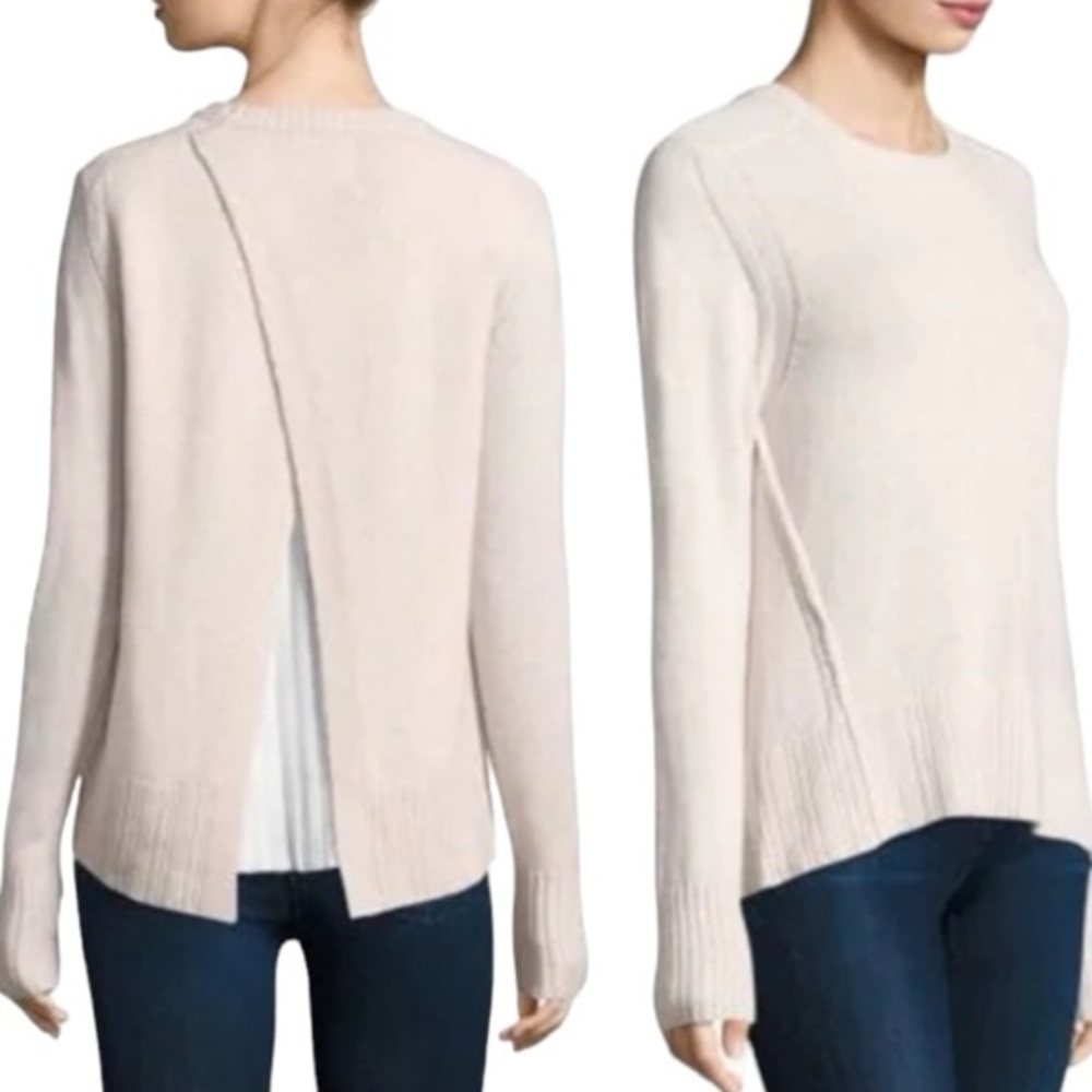 BROCHU WALKER CASHMERE KELLAR LAYER LOOK ARROW PLEATED SPLIT BACK SWEATER XS